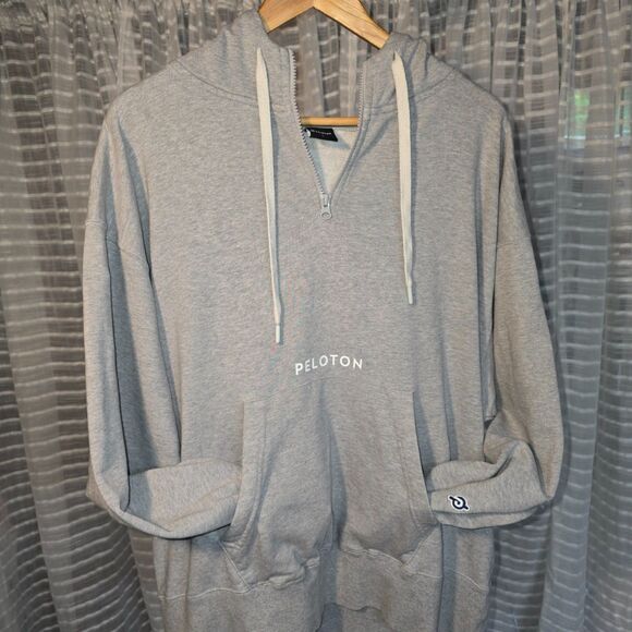 Peloton Light Gray Half Zip Soft & Cozy Hoodie 100% Cotton Size Large - Picture 1 of 10